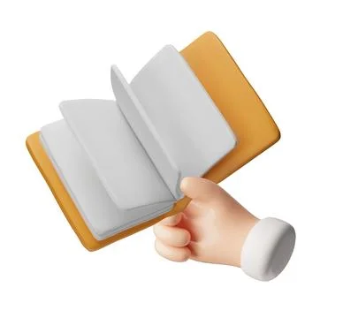 Book in hand 3D cartoon plastic style vector illustration, hardcover opened book 스톡 일러스트