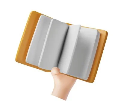 Book in hand 3D plastic style vector render illustration, hardcover opened book Stock Illustration