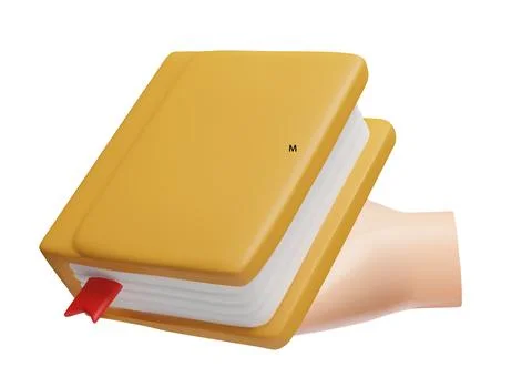 Book in hand 3D plastic style vector render illustration, brown hardcover closed Stock Illustration