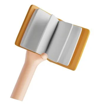 Book in hand 3D plastic style vector illustration, cartoon hardcover opened book 스톡 일러스트