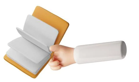 Book in hand 3D style vector render illustration, brown hardcover opened book 스톡 일러스트