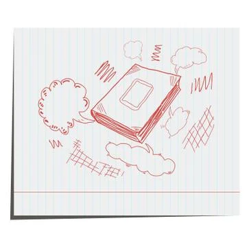 The book is hand-drawn with a cloud of thoughts Stock Illustration