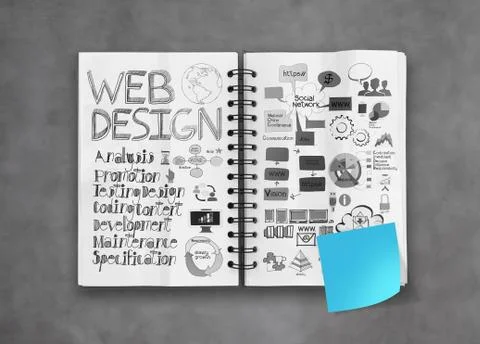 Book of  hand drawn web design diagram  background as concept Stock-Illustration