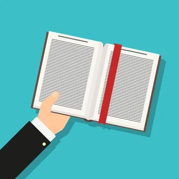 Book in hand in flat with shadow Stock Illustration