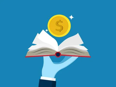 Book handle open, find coin. vector Illustration