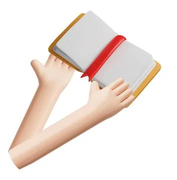 Book in hands 3D plastic style vector render illustration, brown hardcover Stock Illustration