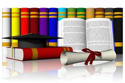 Book hat Degree 02 -  3D illustration 스톡 일러스트