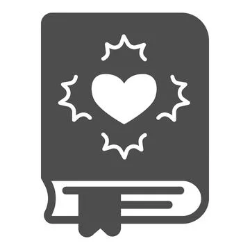 Book with heart, novel solid icon, children book day concept, novel vector sign Illustrazione stock