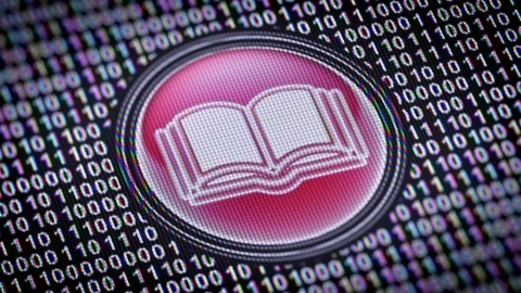 Book icon. Binary code ( array of bits ) in the screen. Looping footage 動画素材 110772664