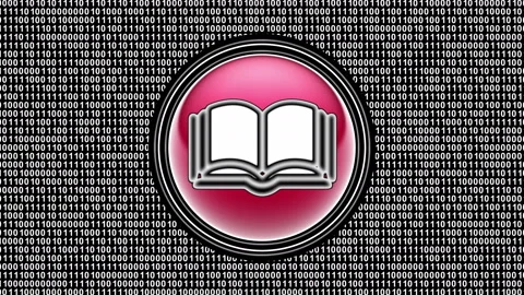 Book icon. Binary code ( array of bits ) in the screen. Looping footage. 動画素材 123831770