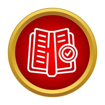 Book icon with check mark confirming complete knowledge Stock Illustration