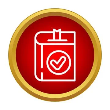Book icon with check mark inside red circle Stock Illustration
