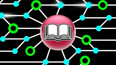 Book icon on circuit board. Looping footage. Illustration. Stock Footage 123518685