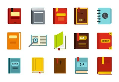 Book icon set, flat style Stock Illustration