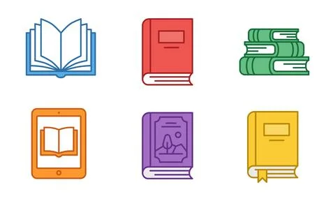 Book icon set with printed books and ebook reader Stock Illustration
