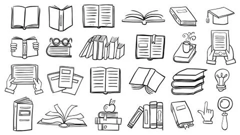 Book icon set in thin line style Stock Illustration