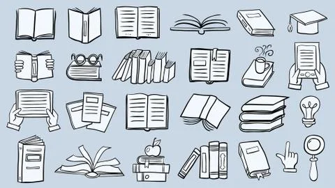 Book icon set in thin line style Stock Illustration