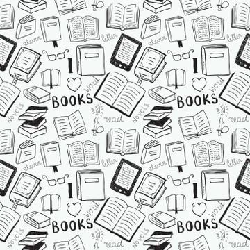 Book icon set in thin line style seamless pattern Stock Illustration