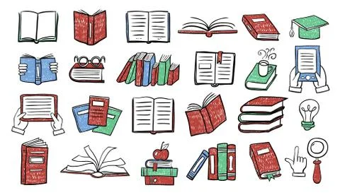 Book icon set in thin line style Stock Illustration