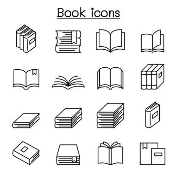 Book icon set in thin line style Illustrazione stock
