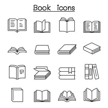 Book icon set in thin line style Illustrazione stock