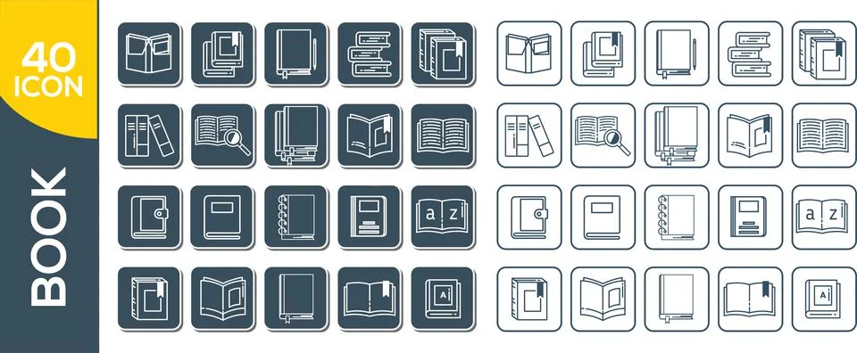 Book icon set in thin line style. Education book reading vector icons set, mo Ilustración de archivo