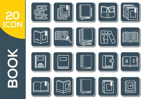 Book icon set in thin line style. Education book reading vector icons set, mo Ilustración de archivo