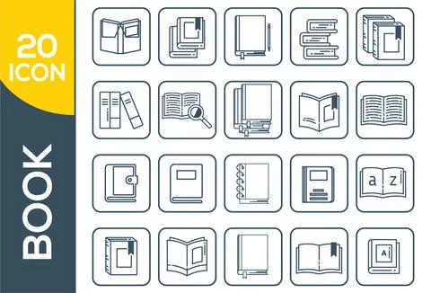 Book icon set in thin line style. Education book reading vector icons set, mo Ilustración de archivo