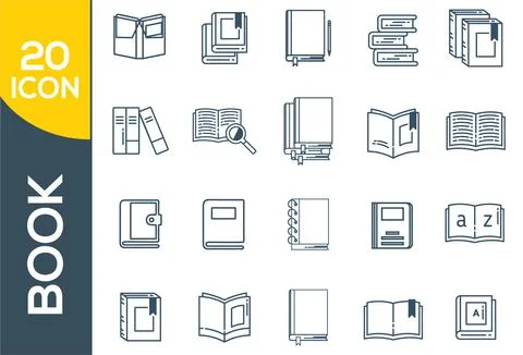 Book icon set in thin line style. Education book reading vector icons set, mo Stock Illustration
