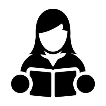 Book Icon Vector With Female Student or Teacher Person Profile for Teaching Stock Illustration