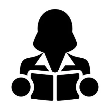 Book Icon Vector With Female Student or Teacher Person Profile for Teaching Stock Illustration
