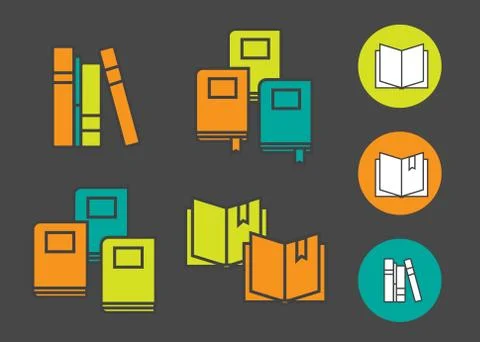 Book icons in colored flat line style. Abstract app vector Stock Illustration