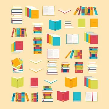 Book icons set in flat style for your design. School books background. Libr.. Stock Illustration