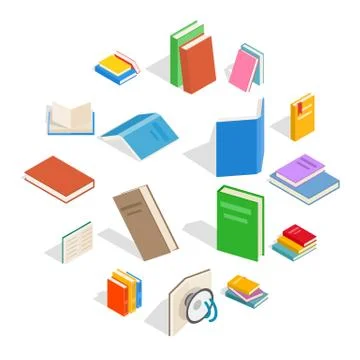 Book icons set, isometric 3d style Stock Illustration
