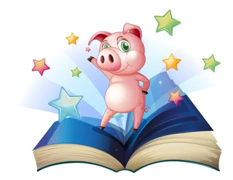 A book with an image of a pig dancing イラスト素材