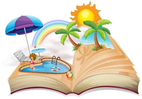 A book with an image of a pool Stock Illustration