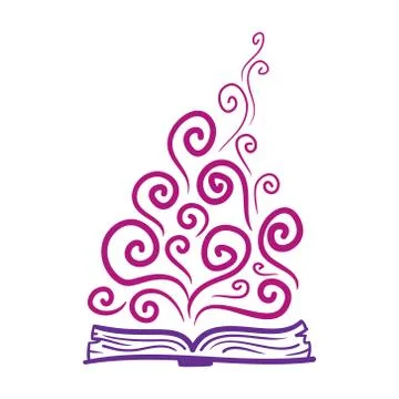 Book, imagination, knowledge. Vector hand drawn illustration. Icon on transpa Stock Illustration