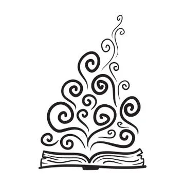 Book, imagination, knowledge. Vector hand drawn illustration. Icon on transpa Stock Illustration