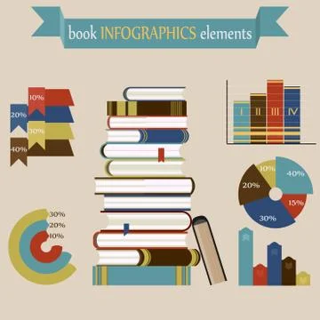Book Infographics Elements set 스톡 일러스트