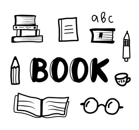 Book isolated on white vector icon set, doodle graphic design element. Hand d Stock Illustration