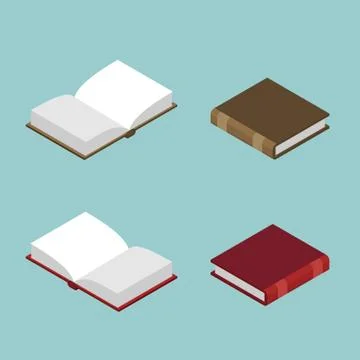 Book isometric set. Open volume isolated. Ancient text. old edition in Hard C Stock Illustration