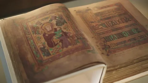Book of Kells. Old Library at Trinity College, Dublin. iconic historic landmark  Stock Footage 222159428