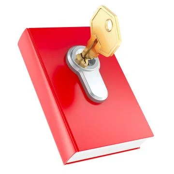 Book with key. Key of knowledge, concept. 3D rendering Stock Illustration