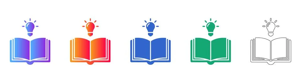 Book Knowledge and Idea Bulb Icon Set 스톡 일러스트