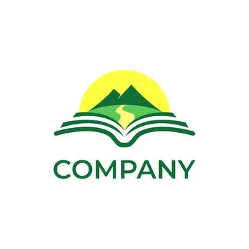Book knowledge logo with landscape illustration Stock Illustration