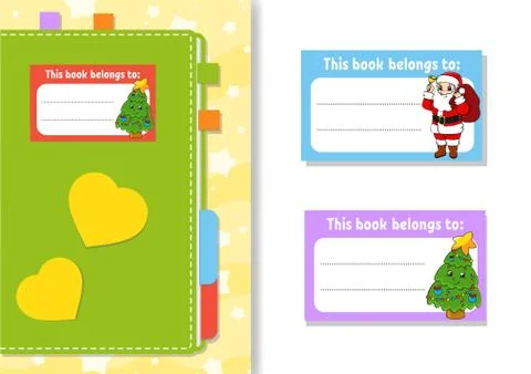 Book label stickers for kids. The rectangular shape. Christmas theme. Isolate Stock Illustration