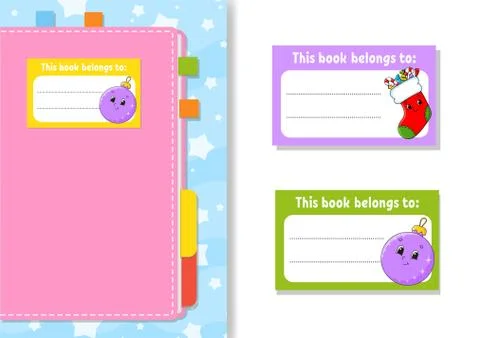 Book label stickers for kids. The rectangular shape. Christmas theme. Isolate イラスト素材