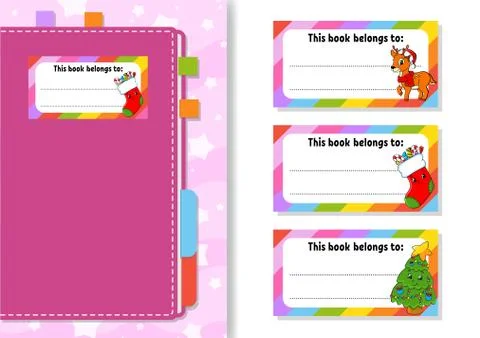 Book label stickers for kids. The rectangular shape. Christmas theme. Isolate Stock Illustration