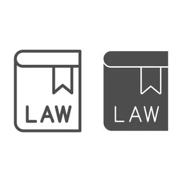 Book with laws line and solid icon. Lawyer pocketbook with bookmark Stock Illustration