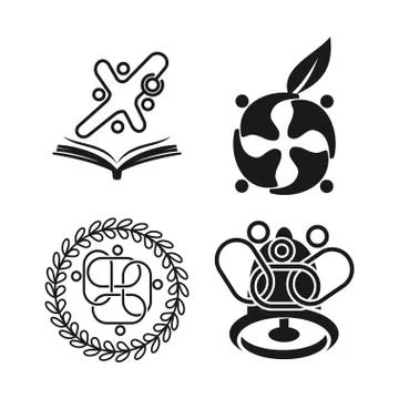 Book leaf bell Commitment Teamwork Together Black Logo Stock Illustration